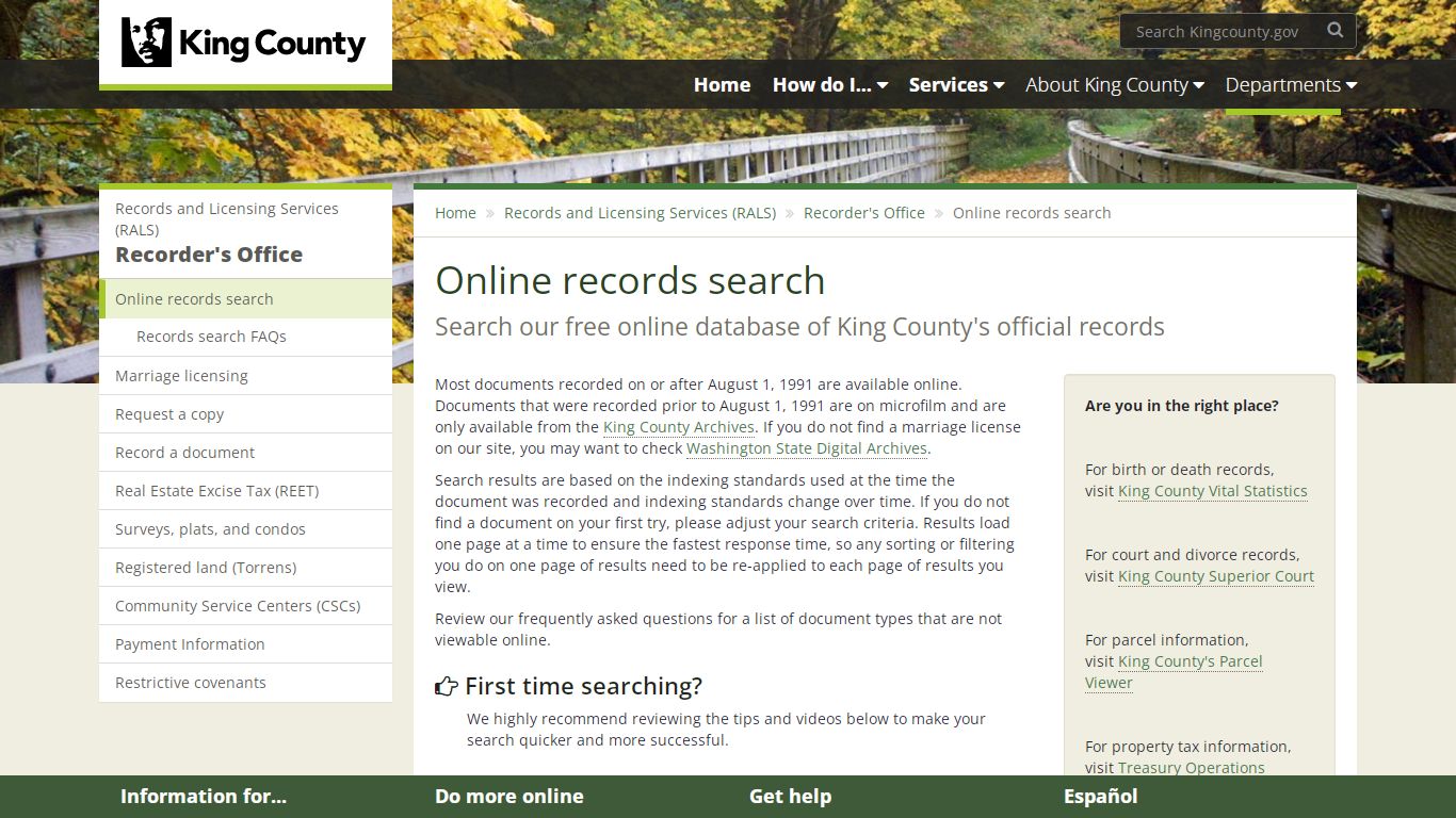 Online records search - King County